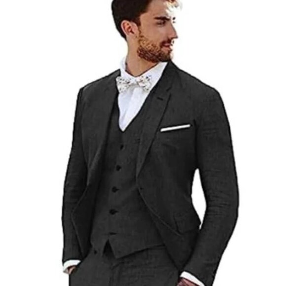 Linen Suit - Mens Summer Suits Black Color - Beach Wedding